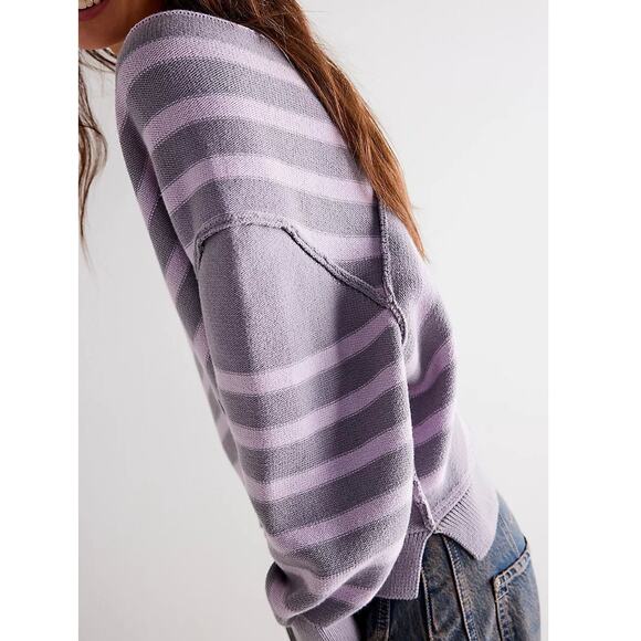 We The Free Gray Purple Crossroads Free People Pullover Off-the-Shoulder Sweater - Picture 5 of 10